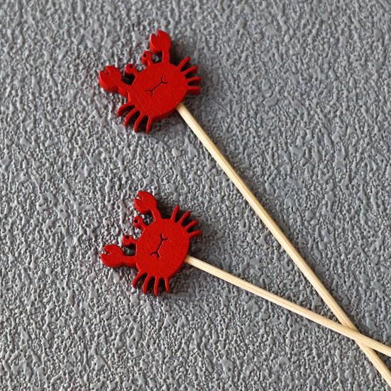 100PCS Disposable Fruit Tags, Crabs Octopuses Dolphins Decor Bamboo Skewers, with Sharp Tip Cocktail Sticks, for Pool Parties Restaurants Banquets