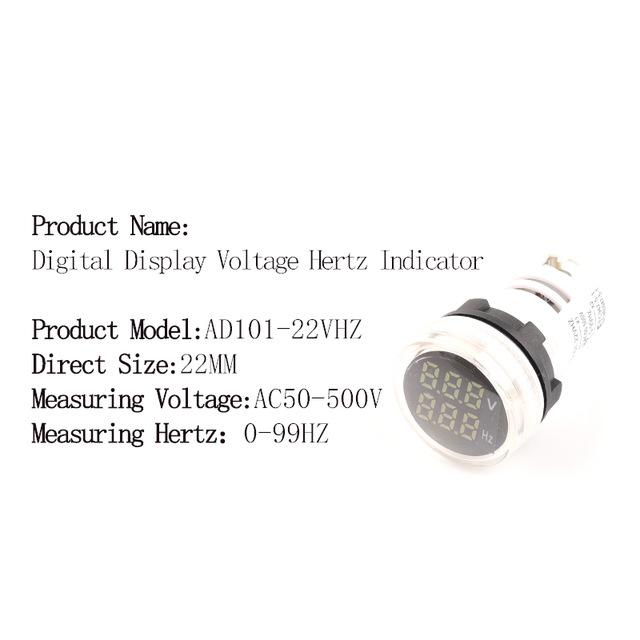 22mm AC 50-500V 0-99 Hz Round Square Digital Display Voltage Hertz meter Frequency Voltage Tester Meter Indicator Signal Light