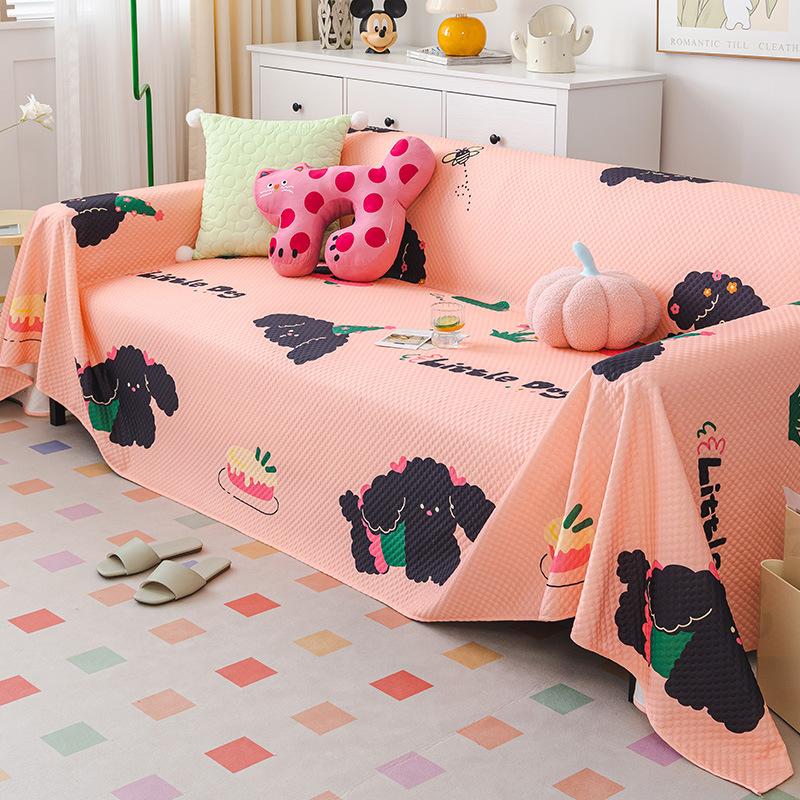 Summer Ice Silk Sofa Cover Cloth Light Luxury High-Grade Cream Style Cute Cartoon Ins Cool Feeling Cover Towel