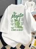 Μπλουζάκι Γραφικό Κοκτέιλ Mojito, Casual Κοντομάνικο Τοπ με Στρογγυλή Λαιμόκοψη, Ρετρό Εκτύπωση Λάιμ Μέντα, Ευέλικτο Καλοκαιρινό Καθημερινό Μόδας