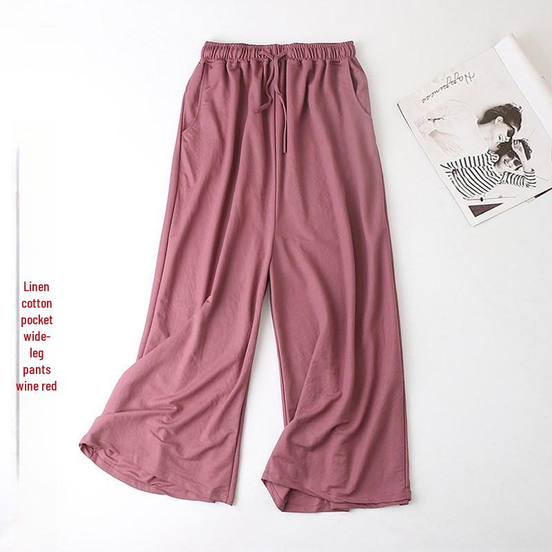 

Женские брюки большого размера из бамбукового льна, хлопка и ледяного шелка с высокой талией и широкими штанинами — летний корейский стиль 2020 года. One Size Fits All (100-250 lbs)