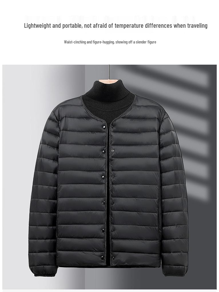2024 Men's Warm Cotton Collarless Jacket - Autumn/Winter Casual Solid Color Base Layer