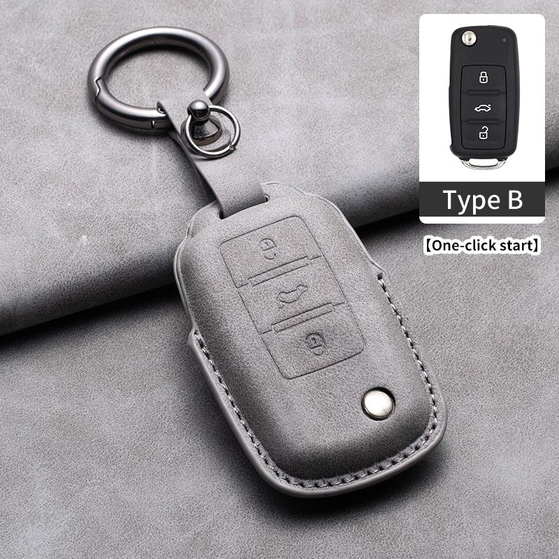 Styling Mouldings Sheepskin Leather Car Key Case Cover Fob For Volkswagen Polo VW Magotan Passat B8 TIGUAN MK2 Golf 8 2020 Car A