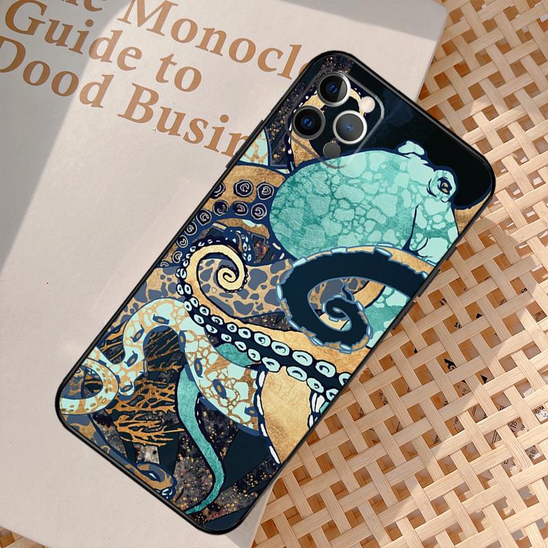 Marine Life Ocean Octopus Case For iPhone 16 13 11 12 14 15 Pro Max Mini XR X XS MAX Plus Cover Cases