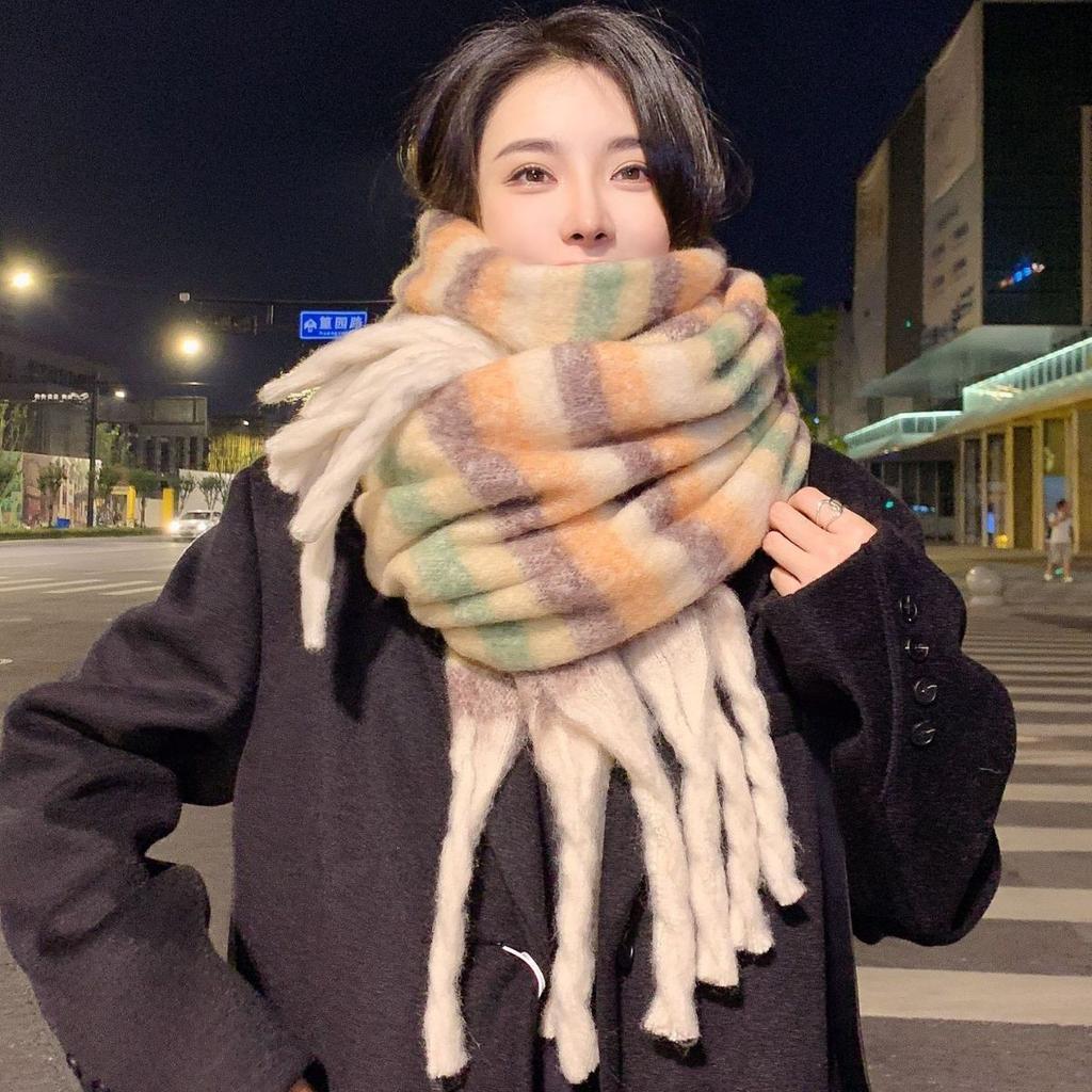 New Maillard Imitation Cashmere Scarf Shuxin Plaid Korean Version Thickened Warm Soft Waxy Shawl Couple Scarf