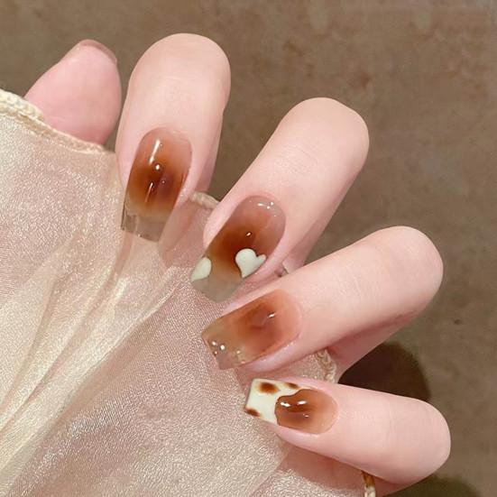 

24Pcs Наклейки для ногтей Fadeless Украшение Многоразовое Красивое Зимнее Осеннее Градиент Любовь Сердце Полное Покрытие Искусственные ногти Инструменты