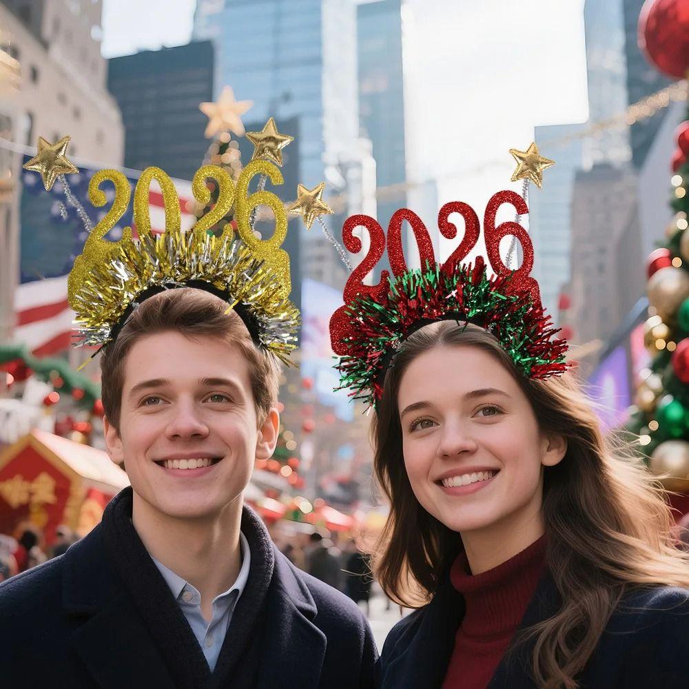 Cute 2026 Happy New Year Headband Sequin New Year Decorative Glasses  New Year Dress Up
