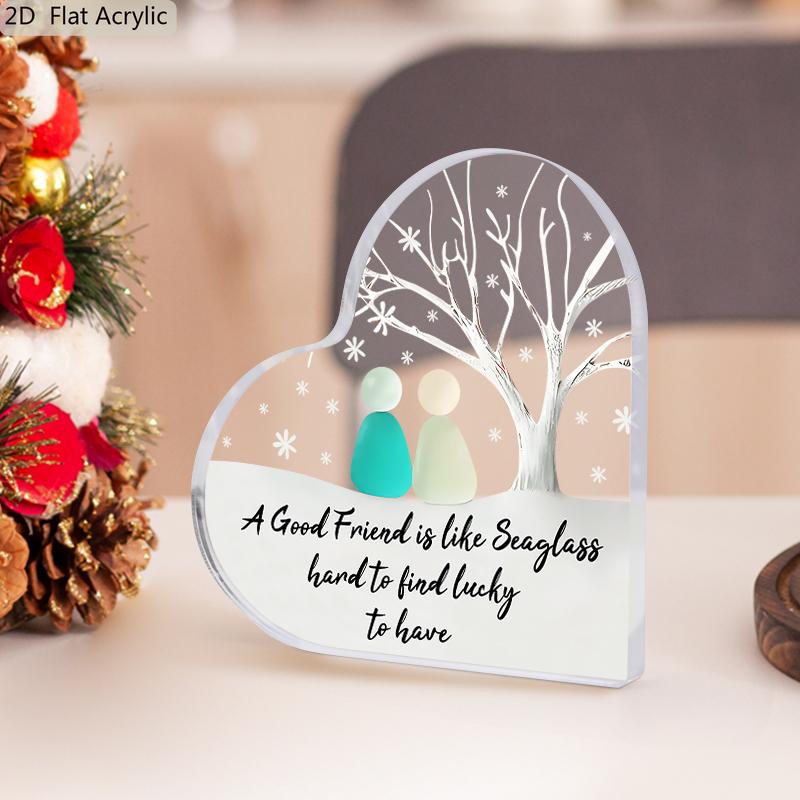 Friendship Gift for Women & Men - "A Good Friend Is Like Seaglass" Plaque, with Snowflake & Tree Design Suitable for Desk, Shelf, Office Decor - Th