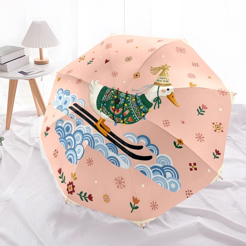 1pc Duck Skiing Automatic Opening/Closing Folding Umbrella with 8 Ribs,Windproof Portable Sunshade Umbrella Holiday gift yy260401015