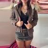 2KWEIRD Vintage Brauner Pelzkragen Kapuzenjacke Für Damen Schmal Geschnitten Langarm Taschenmantel Neuer Damen Herbst Winter Uni Streetwear