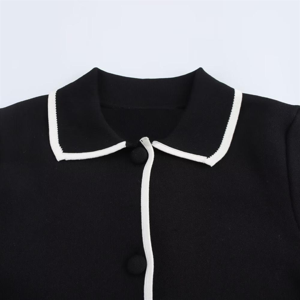 2025 Frühling Damen Colorblock-Besatz Umlegekragen Langarm Slim Strick-Cardigan