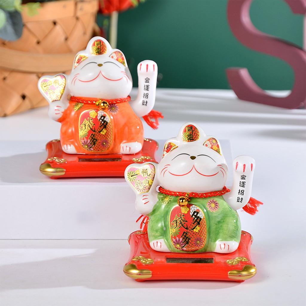 Solar Automatic Waving Lucky Cat Vivid and Lovely Home Desktop Ornament for Women Men Home Office Decor