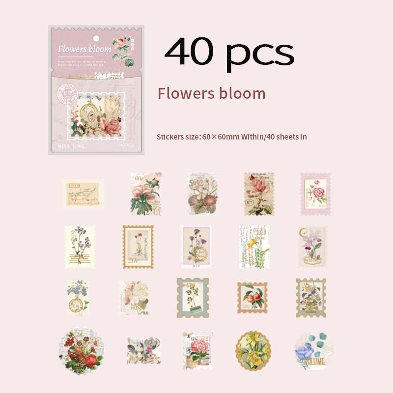40 Pcs Vintage Stamp Style Stickers Pack Decorative Labels Scrapbooking Collage Material Junk Journal Supplies