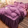 Korean Style Lace Flannel Bed Set: Princess Three-Piece Non-Slip Bedspread and Floor-Length Bed Sheet with Duvet Cover