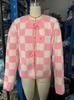 2024 Winter European & American Plaid Lace-up Cardigan Women's Knit Top