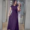 2025 Summer European & American Women's Sleeveless Solid Color Evening Dress with Round Neck