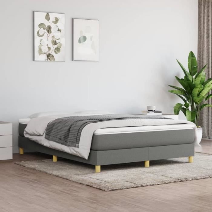3144176 vidaXL Lit à sommier tapissier avec matelas Gris foncé 140x200cm Tissu