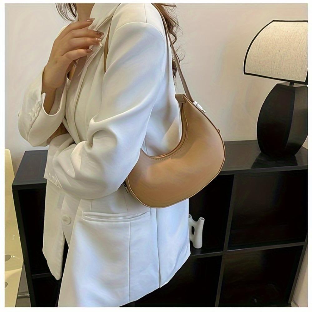 Chic Crescent Moon Shoulder Bag for Women - Versatile & Trendy, Faux Leather Underarm Purse In Light Yellow/Caramel/White/Black