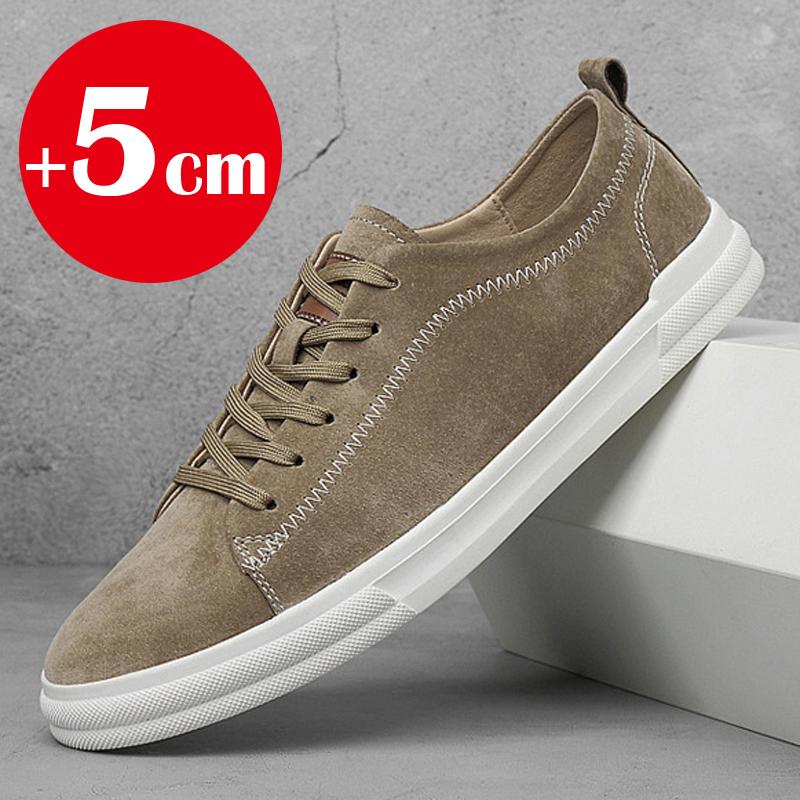 Flat or 5cm Height Increasing Men Shoes Casual Elevator Shoes Man Fashion Lift Sneakers Sport Genuine Leather Shoes Tall