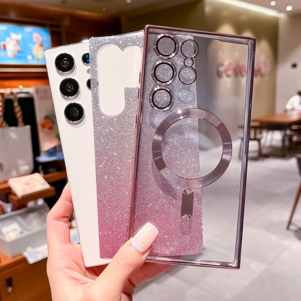 Pro Samsung Galaxy S23 S22 Ultra S21 Plus/iphone 14 13 12 11 Pro X XR XS max Magsafe bezdrátové nabíjení magnetické pouzdro Glitter Card Transparentní kryt