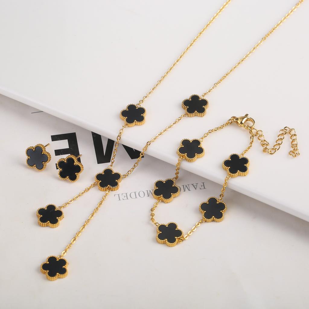 Adjustable Gold Plated 316L Stainless Steel Flower Bracelet Five Leaf Petals Women Luxury Clover Gift