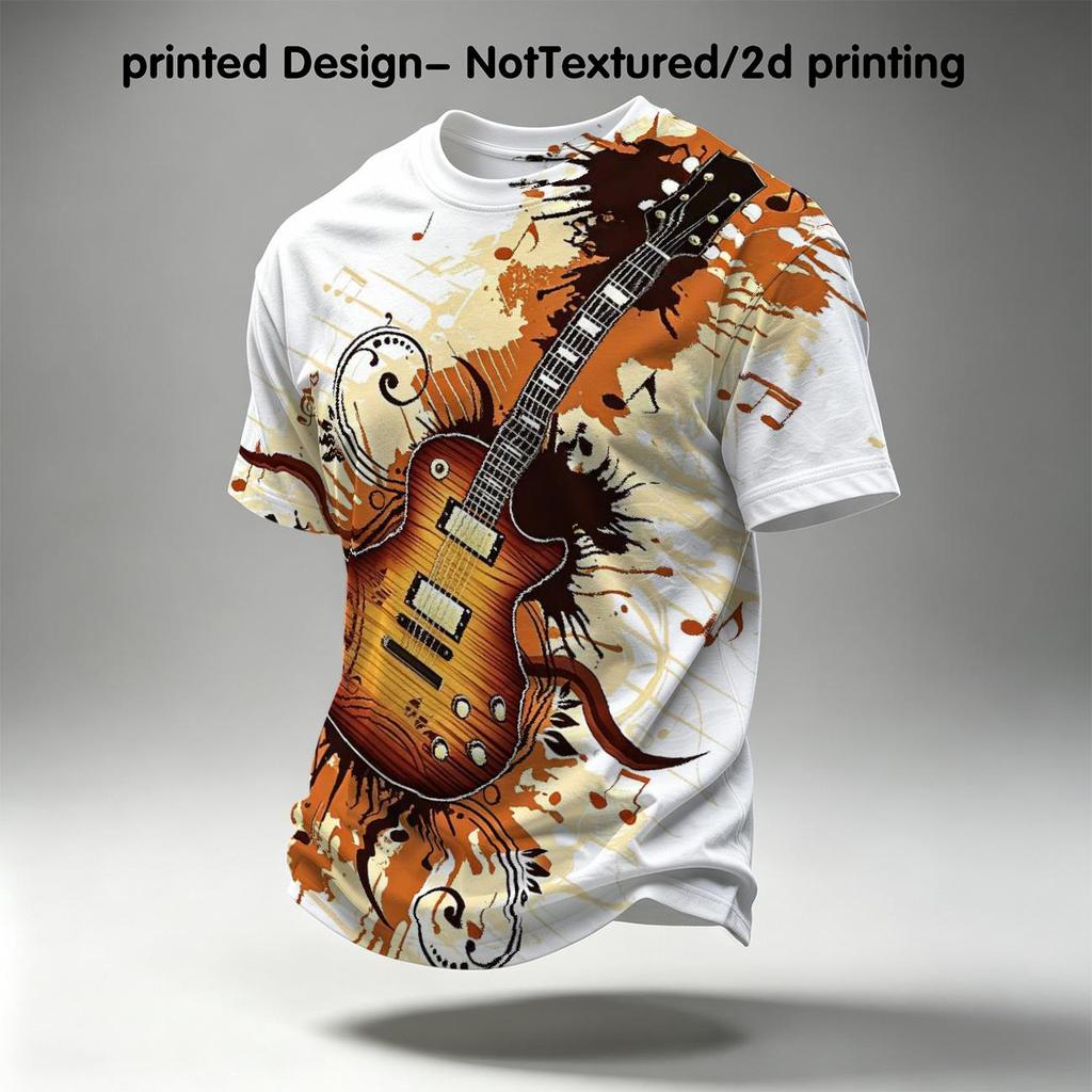 Men's 2D Printed Polyester T-Shirt | Guitar Series, Stylish & Unique Comfy Top for Daily Casual Outdoor Commute