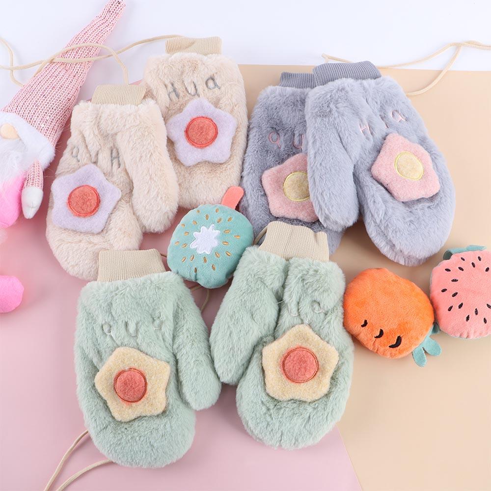 

Velvet Driving Gloves With Rope Hanging Neck Gloves Plush Mittens Full-Finger Gloves Female Gloves