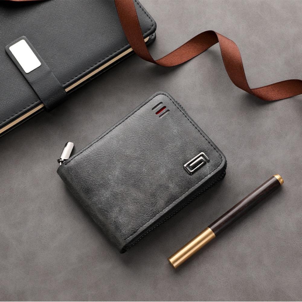 New PU Leather Short Wallet Zipper Large-capacity Coin Purse Solid Color Money Bag Man
