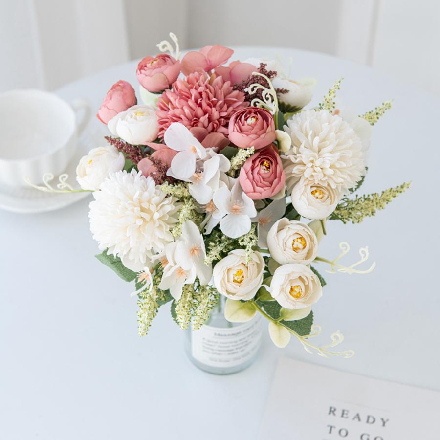 Artificial Hydrangea Flowers Scrapbooking Silk Tea Rose Buds Bouquet Vase Home Room Decor Wedding Diy Festival Garland Accessory