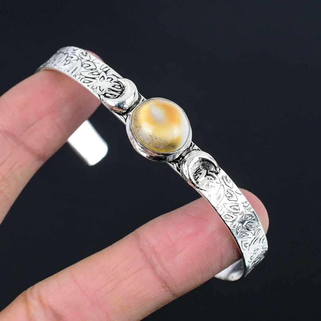 Shiva Eye Shell Gemstone Sterling Silver Engagement Crescent Moon Wedding Bangle