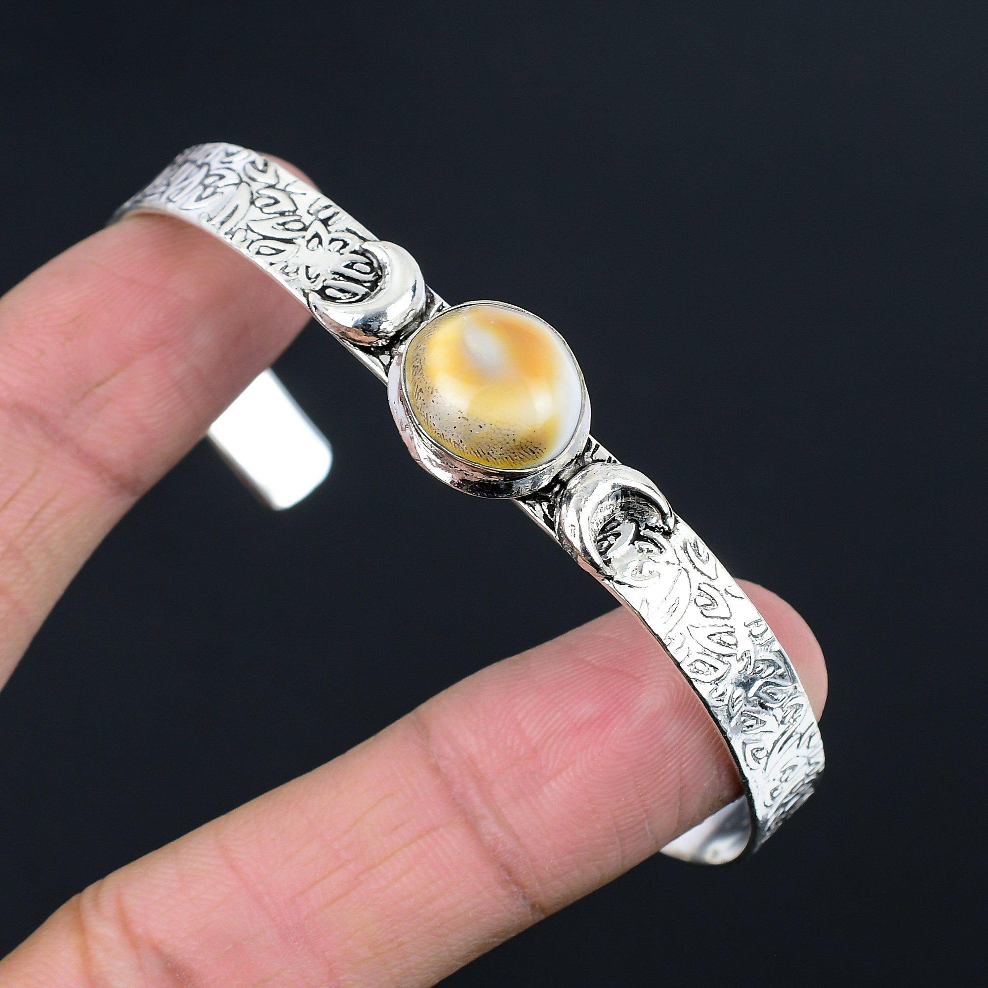 

Shiva Eye Shell Gemstone Sterling Silver Engagement Crescent Moon Wedding Bangle Adjustable