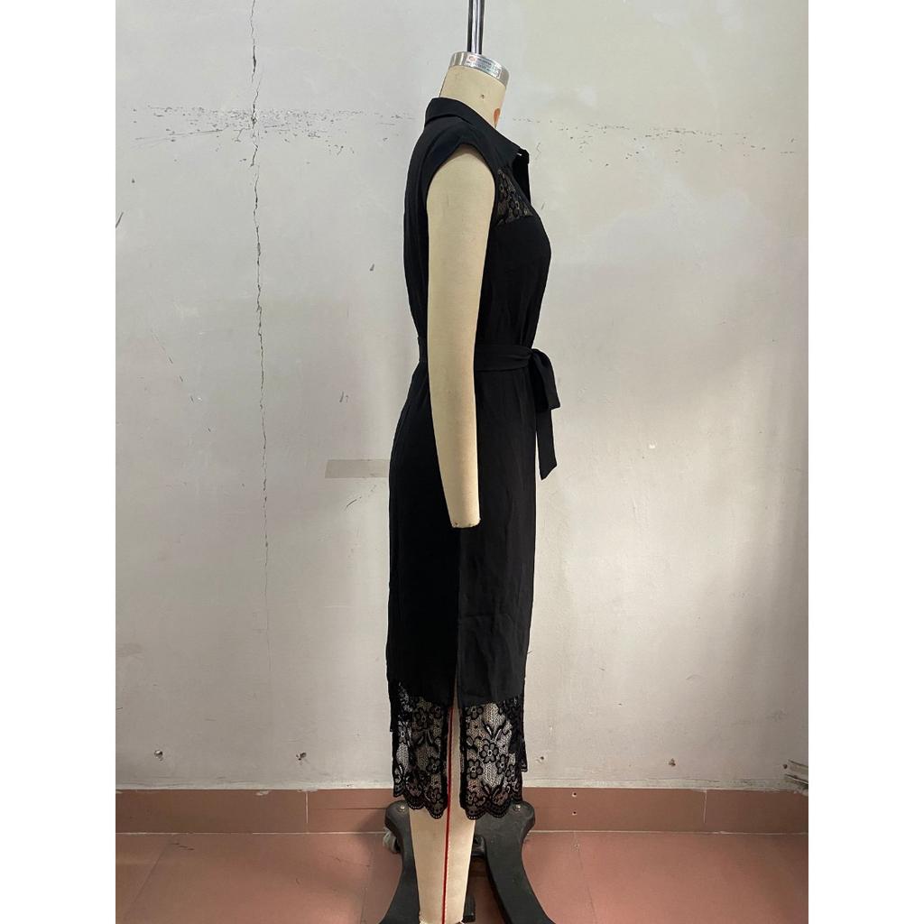 Summer Solid Color Elegant Lace Lapel Minimalist Style European American Dress Crossborder Hot Sale