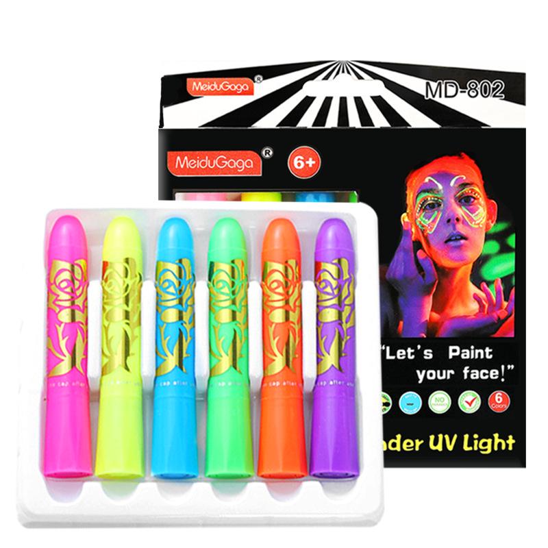 

6-Color Luminous Face & Body Paint Halloween Crayons - Water-Soluble Festival Makeup
