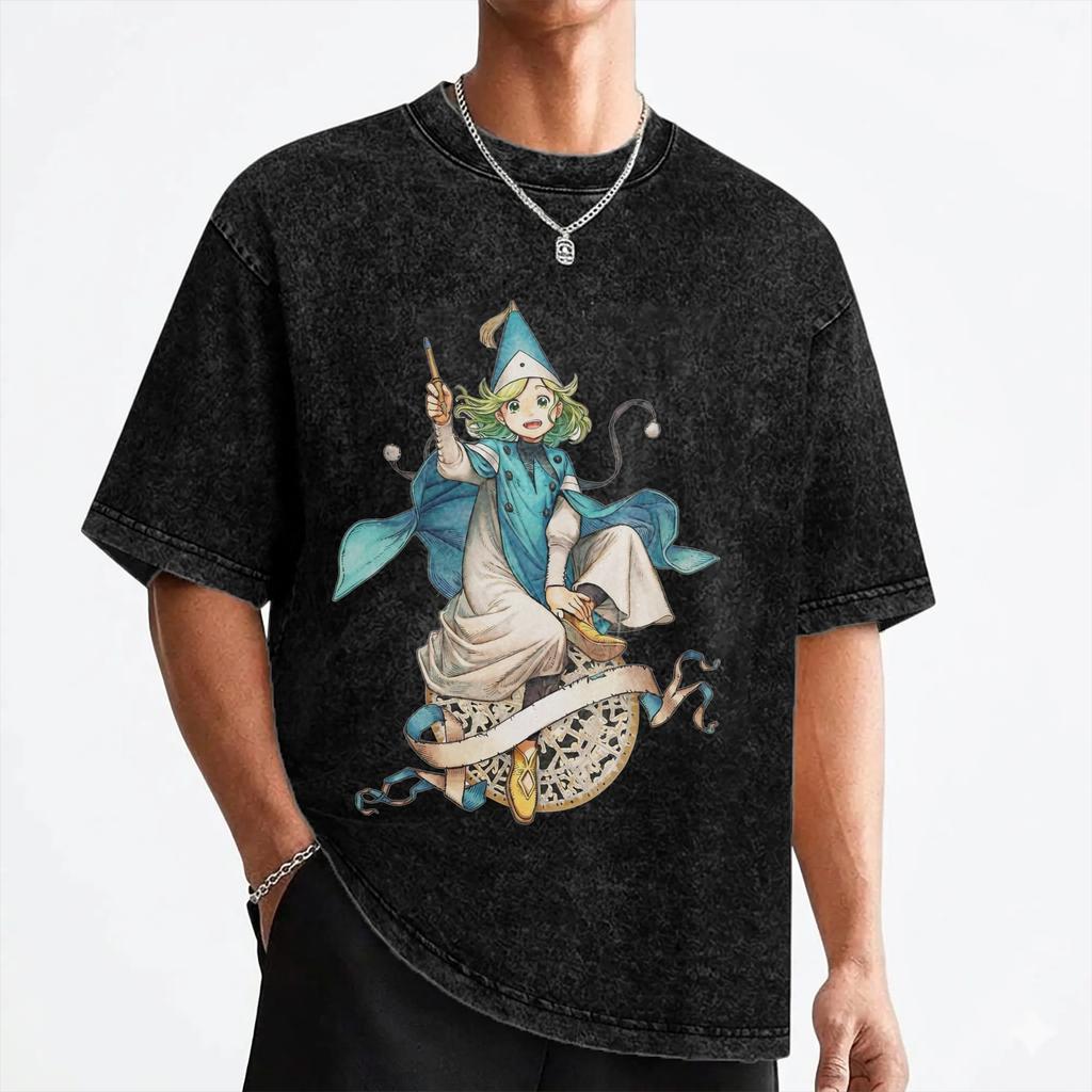 Witch Hat Atelier Anime T Shirt Washed Short Sleeve Oversize T-Shirts Fashion Men Women Streetwear Summer Tops Tees