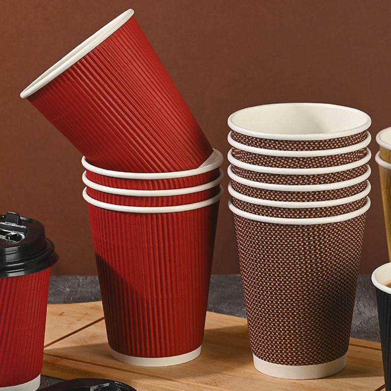 25pcs/set 8oz Coffee Cups Double Wall Insulated Paper Coffee Cups With Lids Disposable Stripe Portable Paper Cups