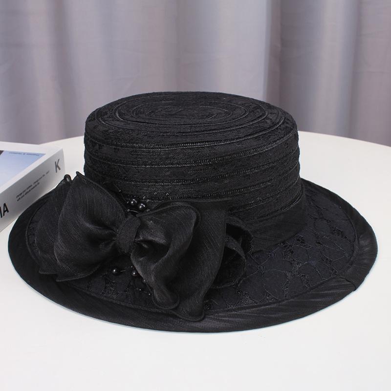 Summer beige top hat women's French retro fashion flat top straw hat breathable lace flat brim sun protection visor hat