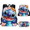 Stitch Kids School Backpack Set Elementary Students Oxford Fabric Ergonomic Design Printed Cartoon 3-Piece Bundle