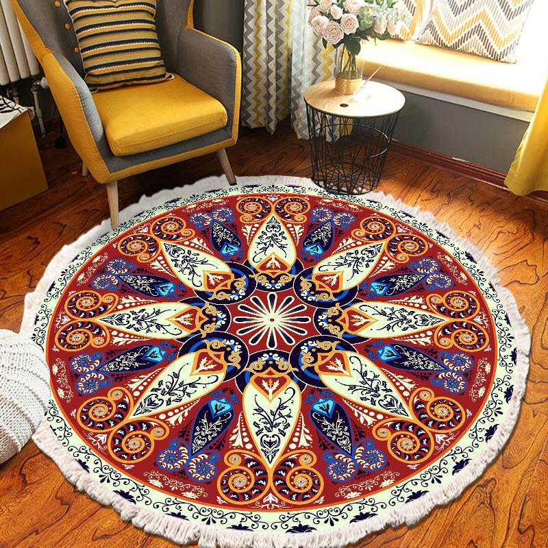 Large Round Bedroom Carpet With Tassels Macrame Tassel Floor Mat for Living Room Cotton Linen Muslim Prayer Mat Rug Custom Size