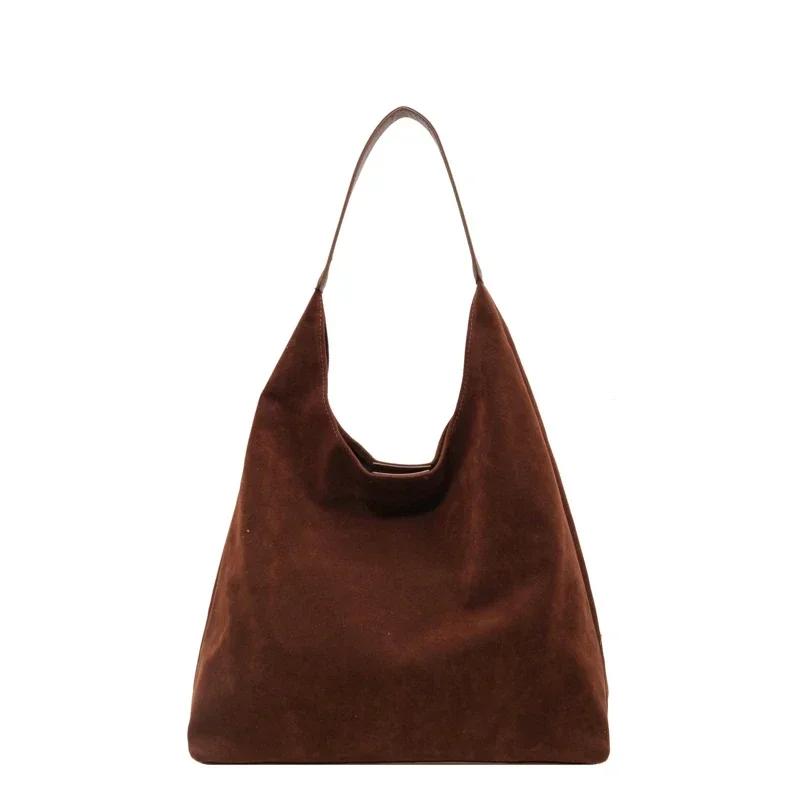 Bolsa feminina vintage grande capacidade camurça bolsa de ombro cor sólida simples casual bolsa de viagem