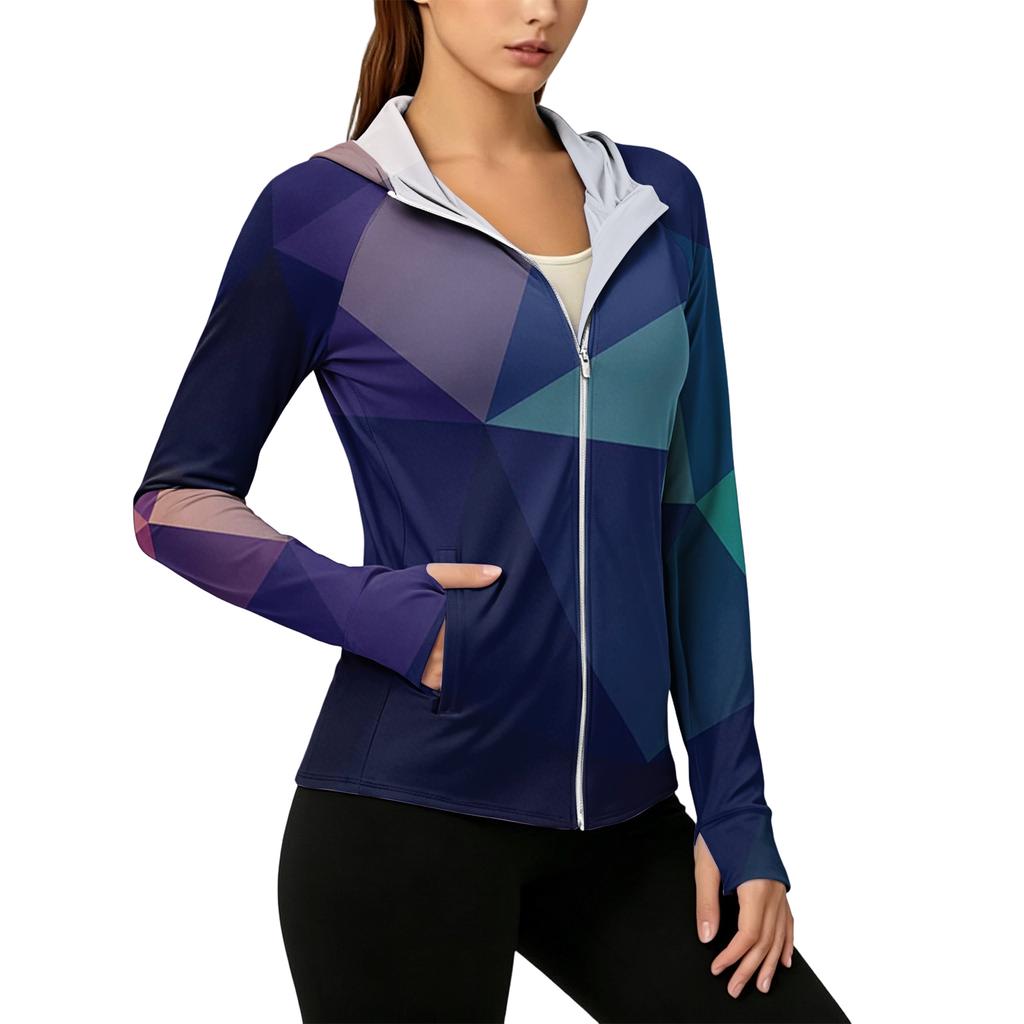 Damen Hoodie mit durchgehendem Reißverschluss, langen Ärmeln, Camouflage-Print und Fronttaschen, leichte Freizeit-Sonnenjacke
