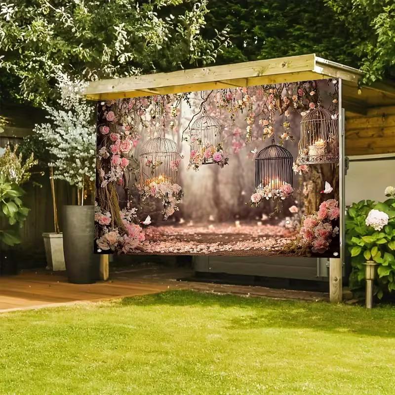 

2D Vintage Floral & Birdcage Backdrop Dreamy Forest Photography Background 47.2x31.5inch/120*80cm