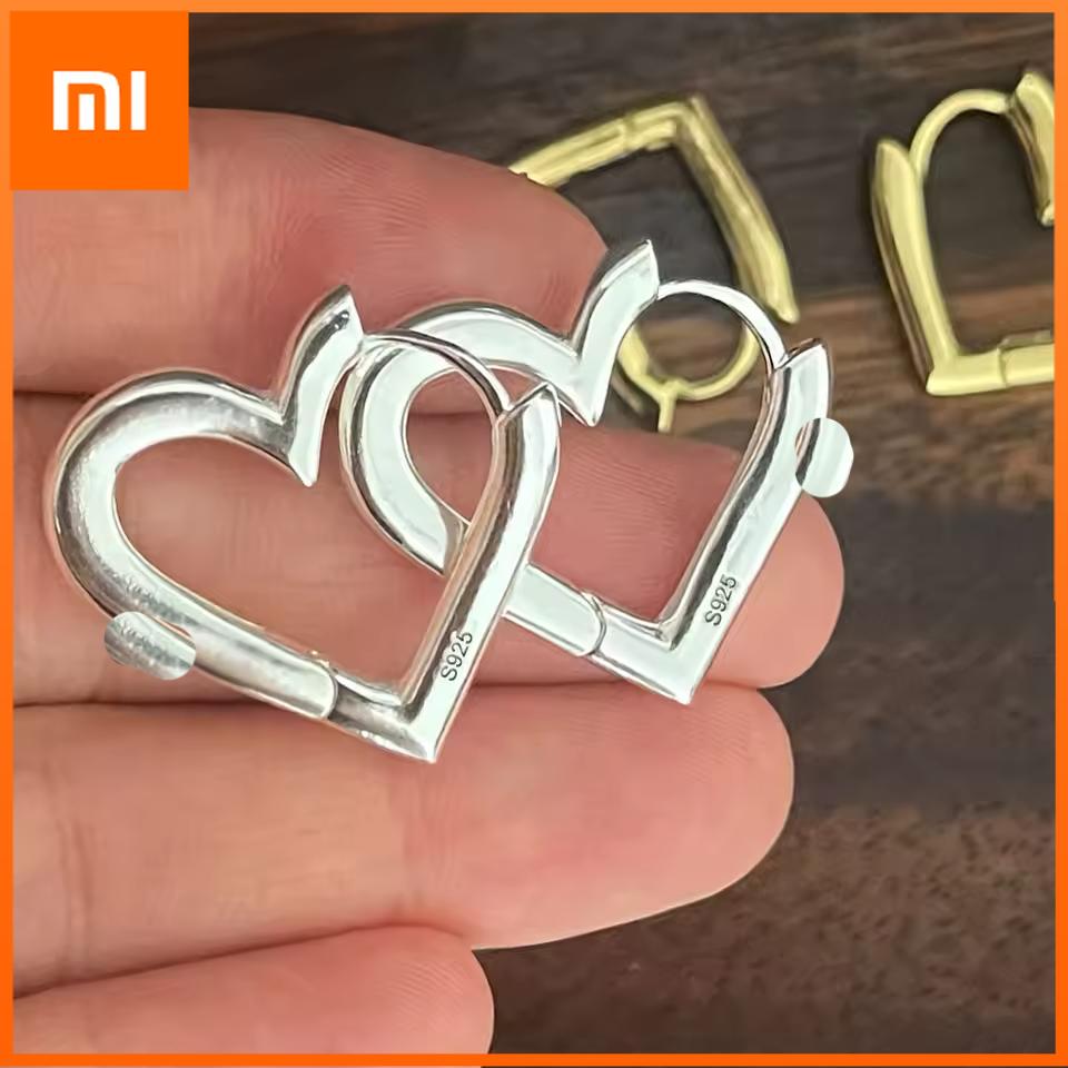 Xiaomi 925 Sterling Silver Earrings For Women Geometric Trendy Simple Big Heart Earring Jewelry Prevent Allergy Party Accessories