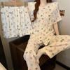 Japanese Style Lace Doll Collar Cartoon Short-Sleeved Pajamas Women'S Summer Cloud Cotton Three-Piece Loungewear