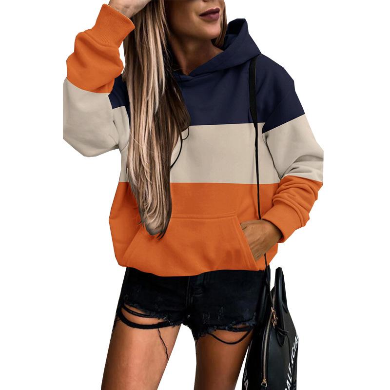 Stitching Hooded Casual All-match Contrast Sweater Women's New Leopard Print Patchwork Top, Casual Color Block Lightweight Sweatshirt
