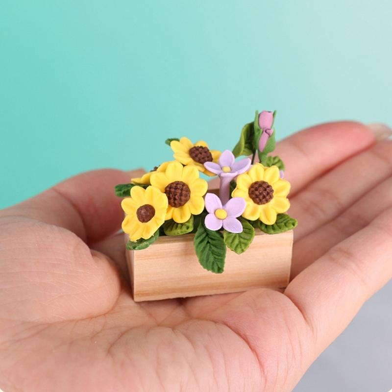 1/12 Miniature Potted Flower Model Figurine For Doll House Scene Display Accessories Microlandscape Setting Props