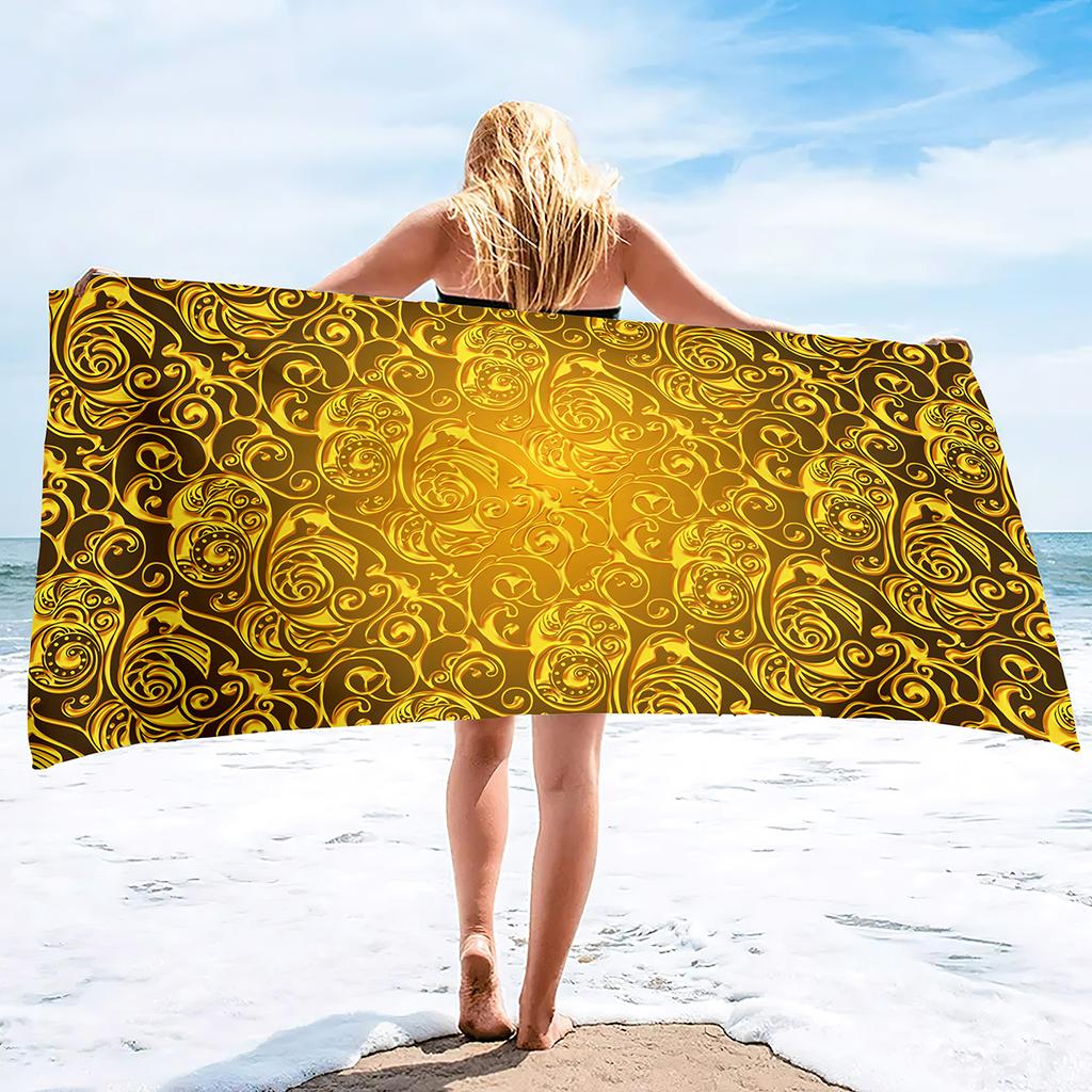 Asciugamano da Spiaggia Vintage Oro Asciugamano da Bagno Sovradimensionato, Asciugamano da Spiaggia Senza Sabbia Asciugamano Assorbente ad Asciugatura Rapida per Viaggio Piscina Yoga Palestra Sport