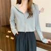Women's Slim Fit Double Zipper Hooded Cardigan - American Style, Spring/Autumn 2025 Korean Fashion