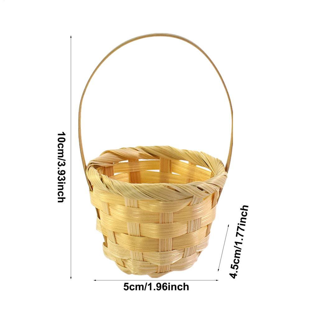 

Handwoven Flower Basket Rustic Basket W/Handle Portable Miniature Woven Desktop Ornament Picnic Basket Photo Props Multipurpose