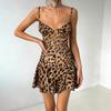 New Fashion Leopard Print Pleated Suspender Dress European and American Slim and Thin Sexy Mesh V-neck Short Skirt Women