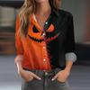 Women's Long Sleeve Casual Half Placket Shirt with Halloween Print for Fall Parties